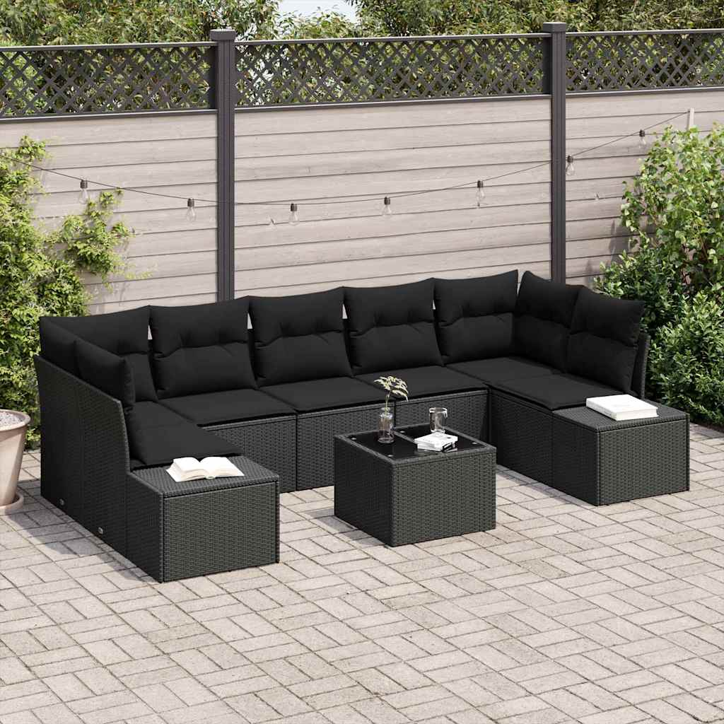 Havesofa Sæt 8 stk. Sort polyrattan