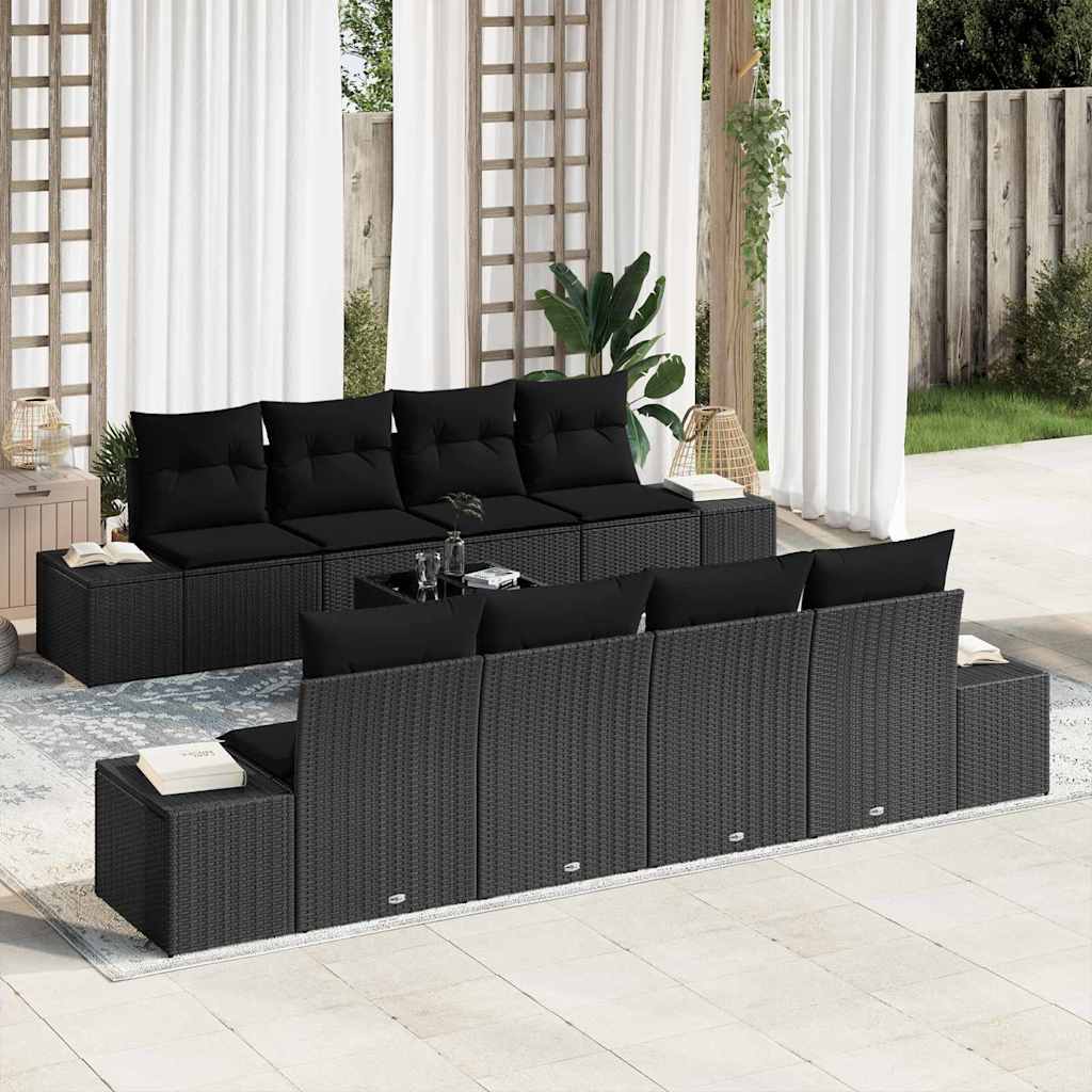 Havesofa Sæt 7 stk. Sort polyrattan
