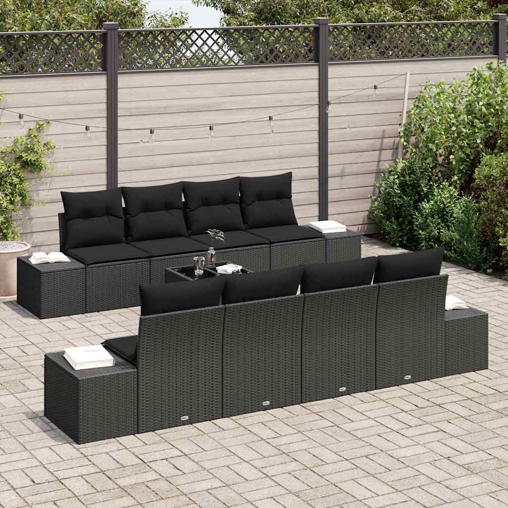 Havesofa Sæt 7 stk. Sort polyrattan