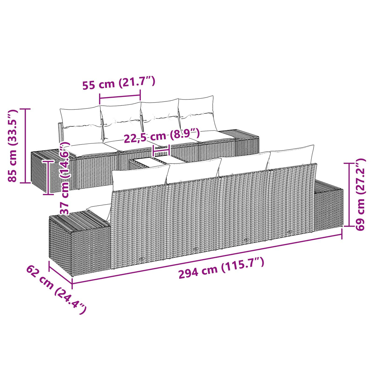 Havesofa Sæt 9 stk. Brun polyrattan