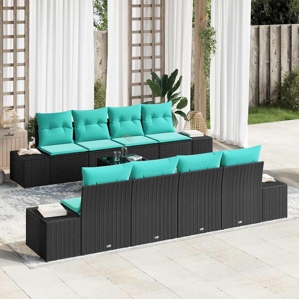 Havesofa Sæt 9 stk. Sort polyrattan
