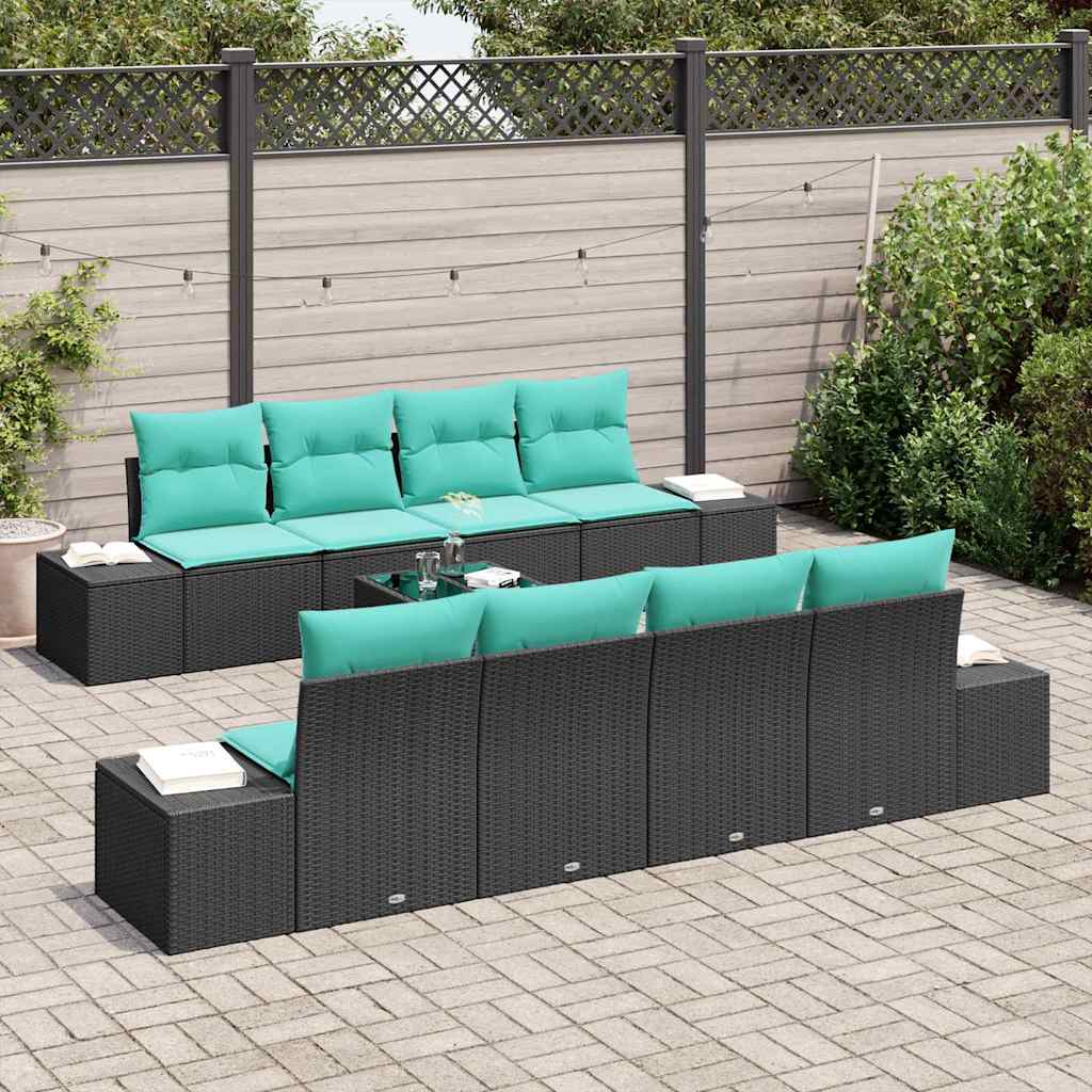 Havesofa Sæt 9 stk. Sort polyrattan