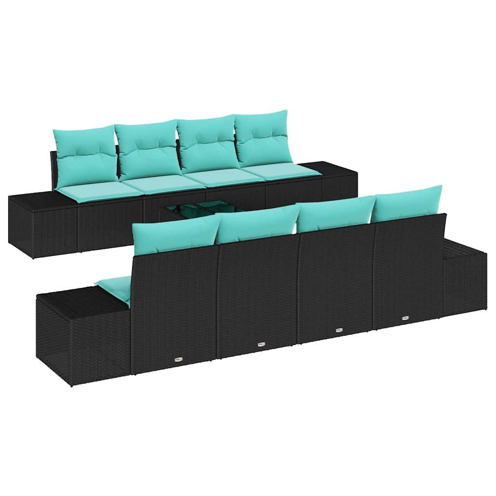 Havesofa Sæt 9 stk. Sort polyrattan