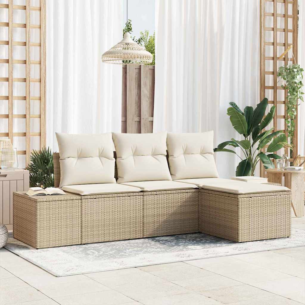 Havesofa Sæt 4 stk. Beige polyrattan