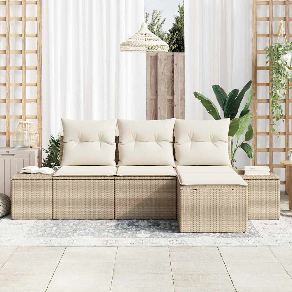 Havesofa Sæt 4 stk. Beige polyrattan