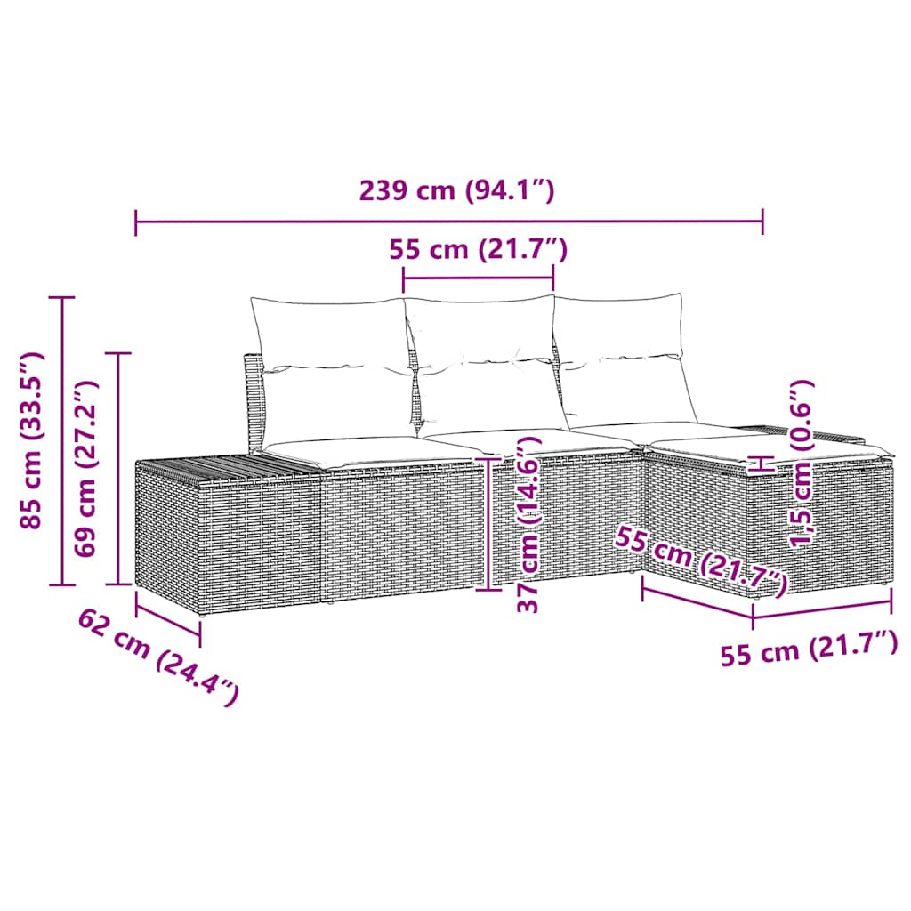 Havesofa Sæt 4 stk. Beige polyrattan