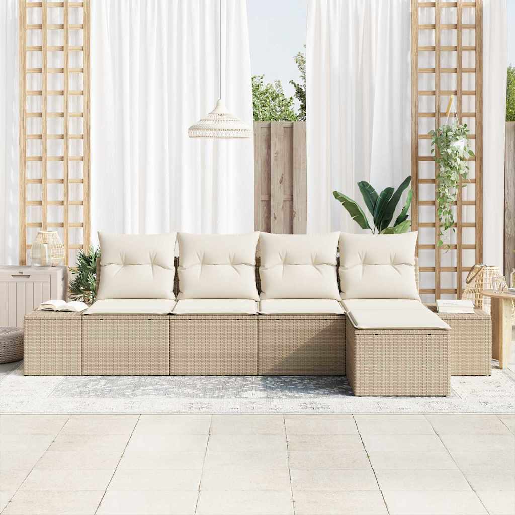Havesofa Sæt 5 stk. Beige polyrattan