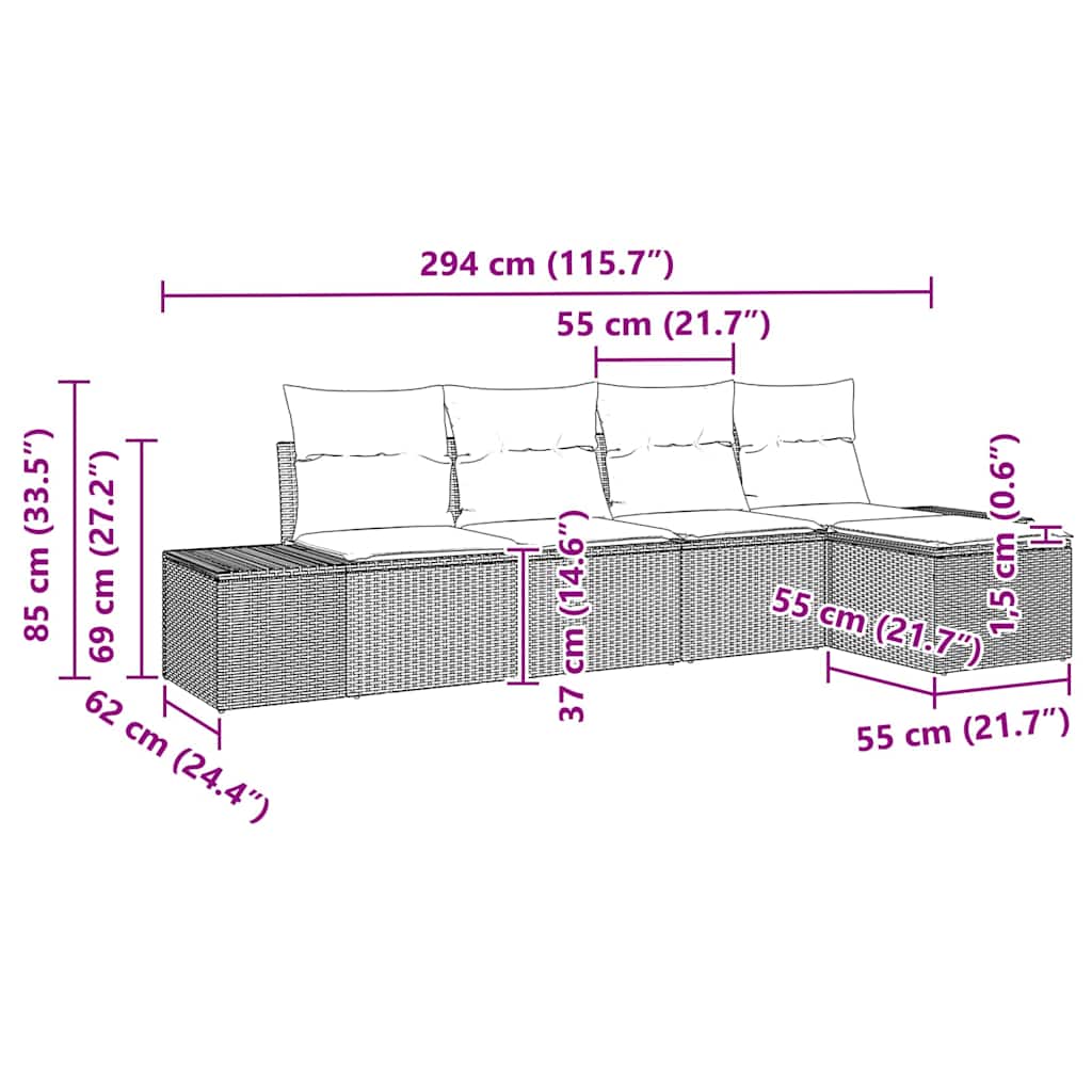 Havesofa Sæt 5 stk. Beige polyrattan