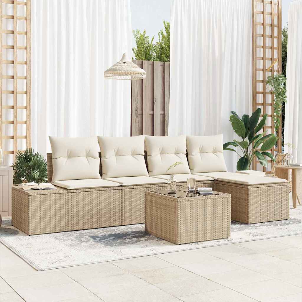 Havesofa Sæt 6 stk. Beige polyrattan