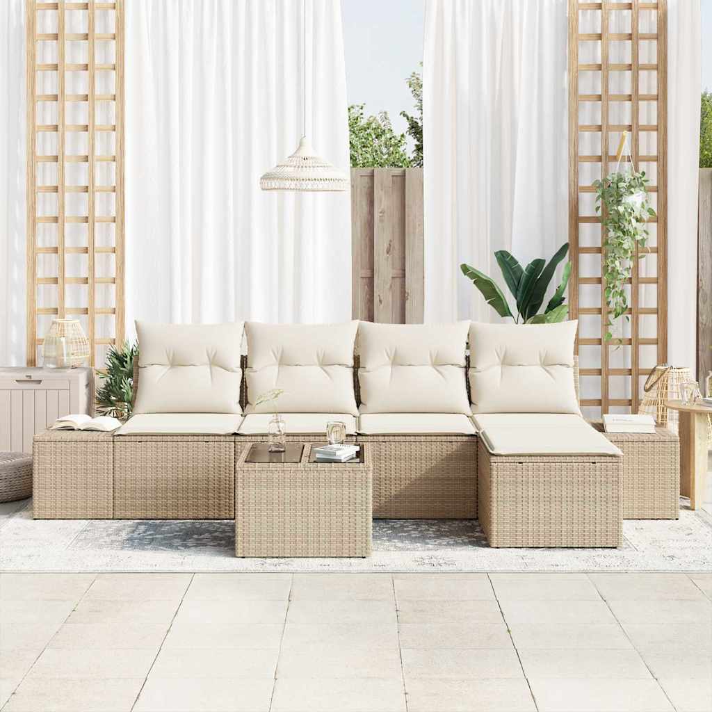 Havesofa Sæt 6 stk. Beige polyrattan