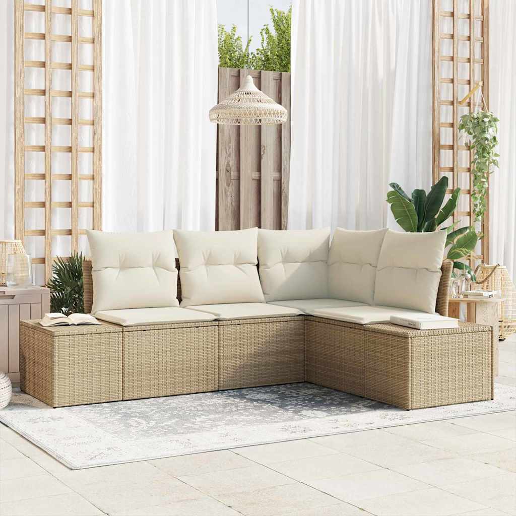 Havesofa Sæt 4 stk. Beige polyrattan