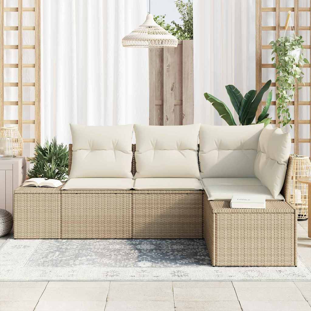 Havesofa Sæt 4 stk. Beige polyrattan