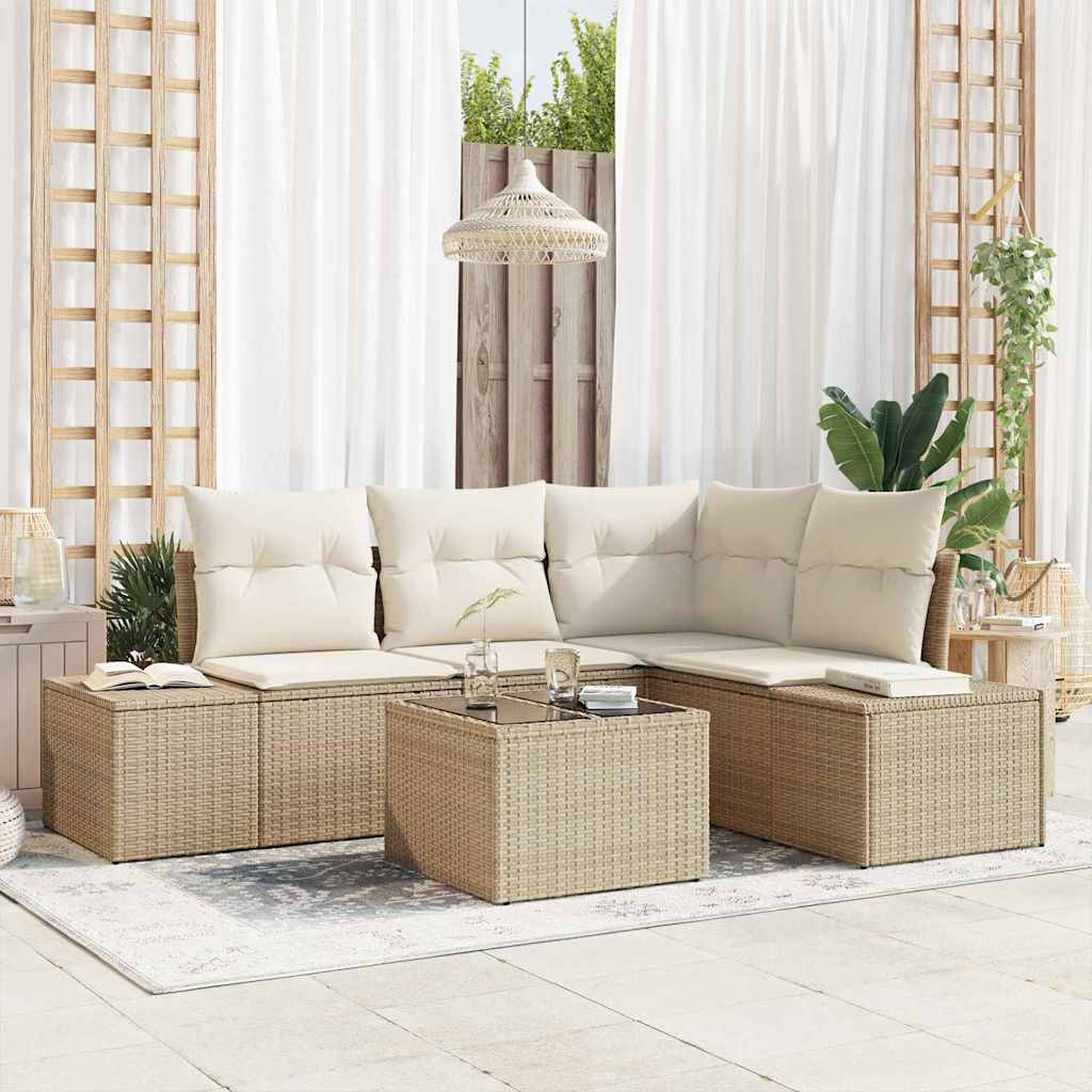 Havesofa Sæt 5 stk. Beige polyrattan