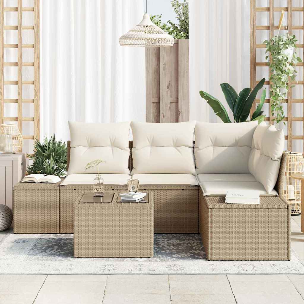 Havesofa Sæt 5 stk. Beige polyrattan