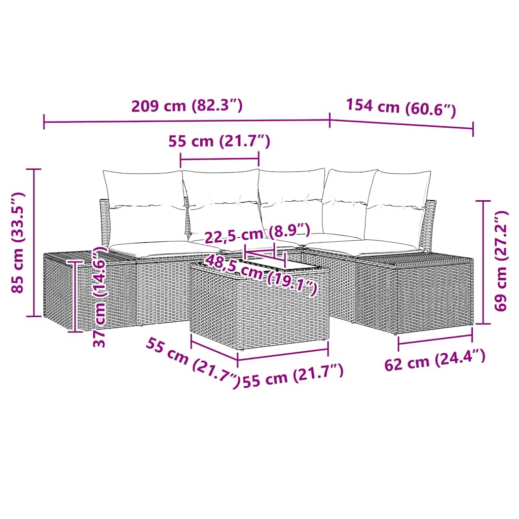 Havesofa Sæt 5 stk. Beige polyrattan