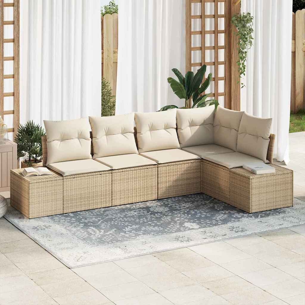 Havesofa Sæt 5 stk. Beige polyrattan
