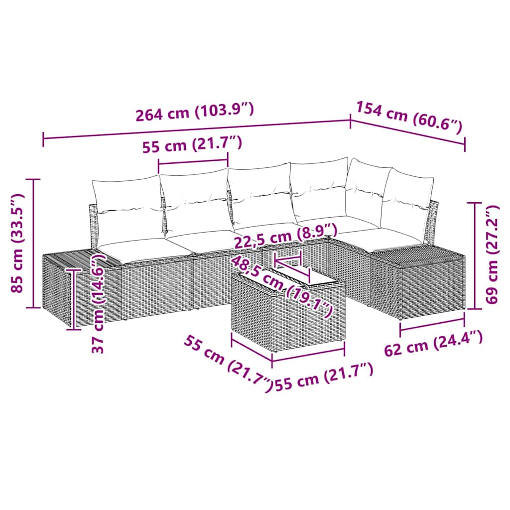 Havesofa Sæt 6 stk. Beige polyrattan