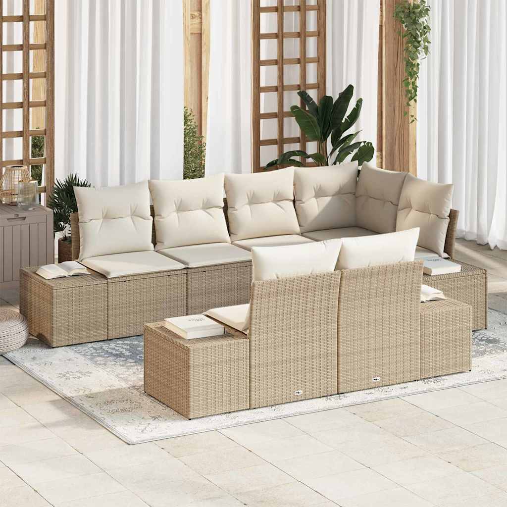 Havesofa Sæt 7 stk. Beige og creme polyrattan