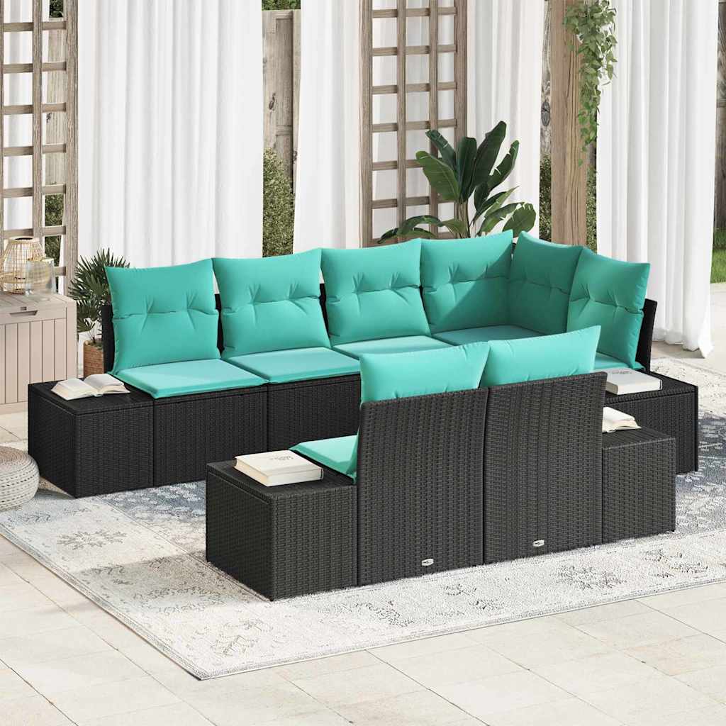 Havesofa Sæt 7 stk. Sort polyrattan