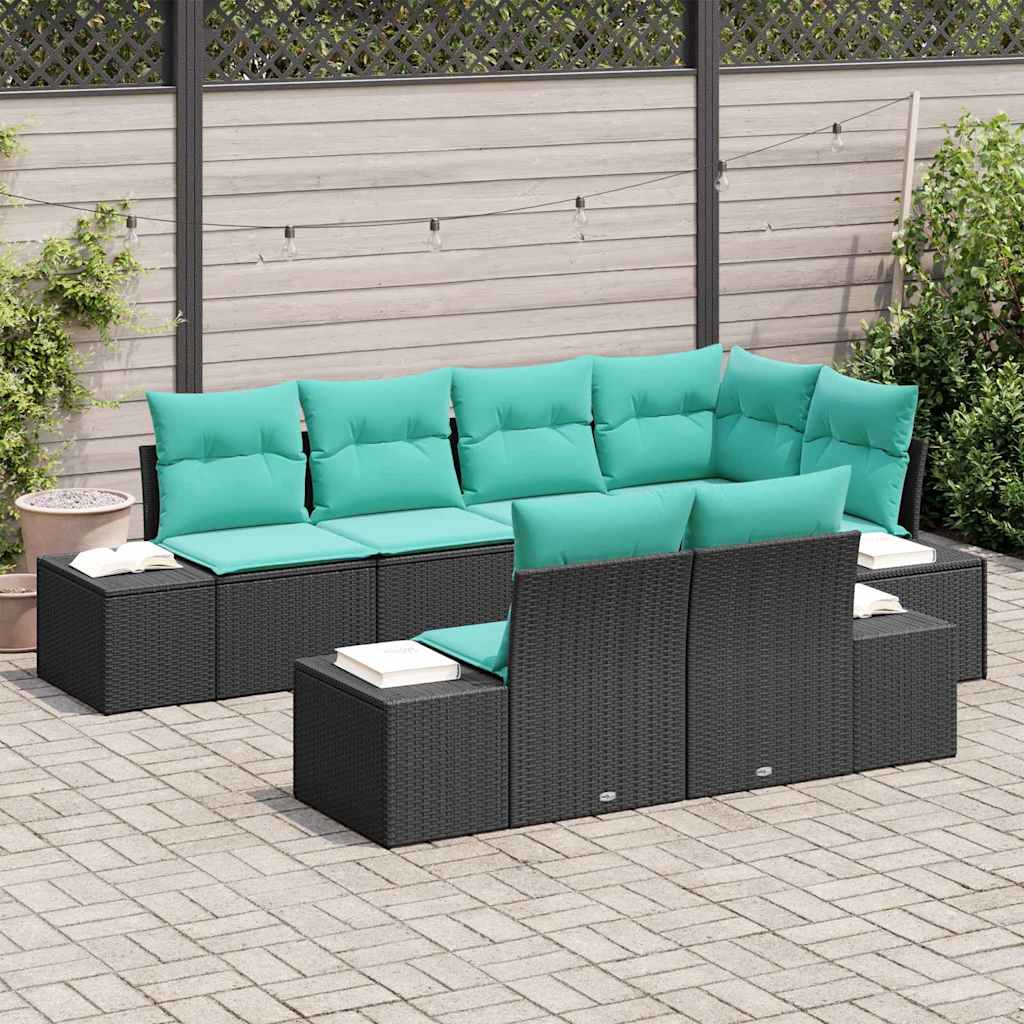 Havesofa Sæt 7 stk. Sort polyrattan