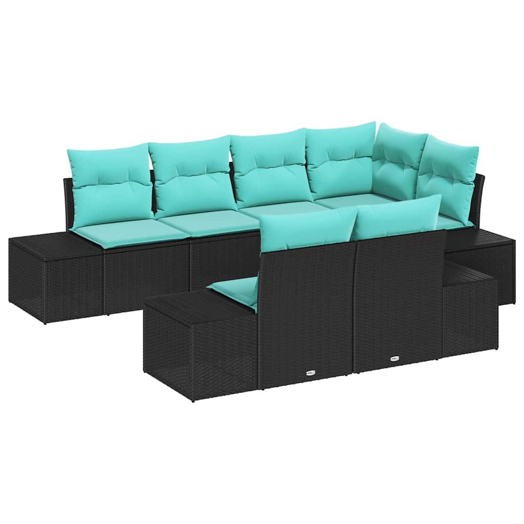 Havesofa Sæt 7 stk. Sort polyrattan