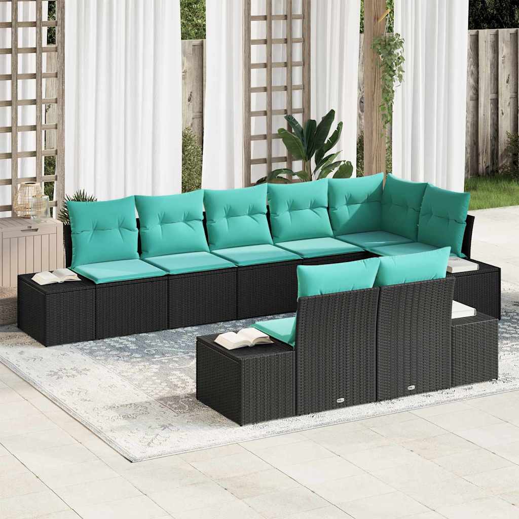 Havesofa Sæt 8 stk. Sort polyrattan