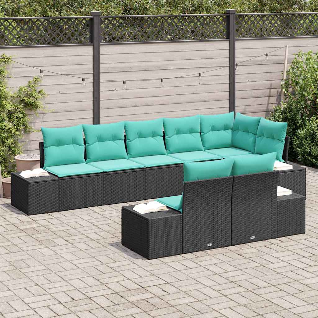 Havesofa Sæt 8 stk. Sort polyrattan