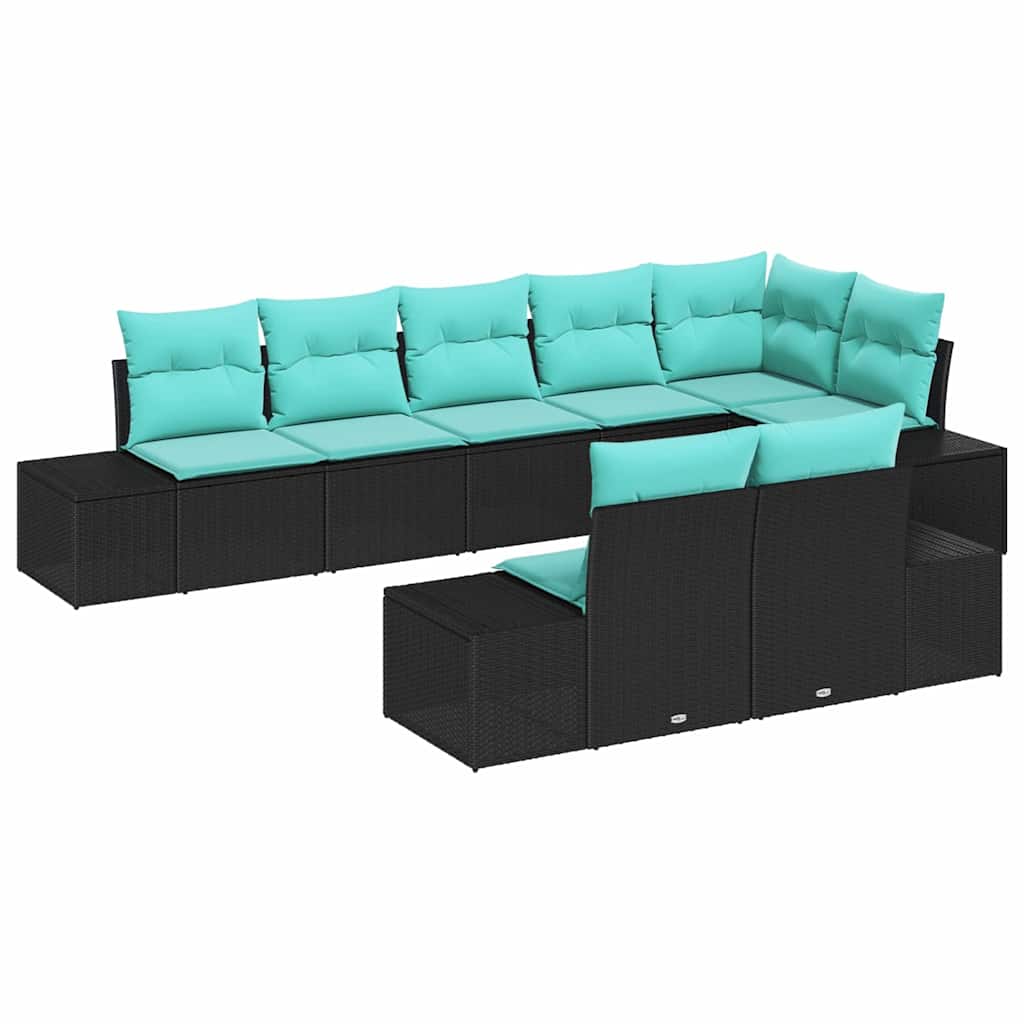 Havesofa Sæt 8 stk. Sort polyrattan