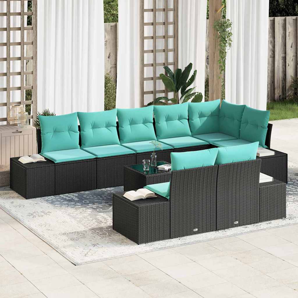 Havesofa Sæt 9 stk. Sort polyrattan