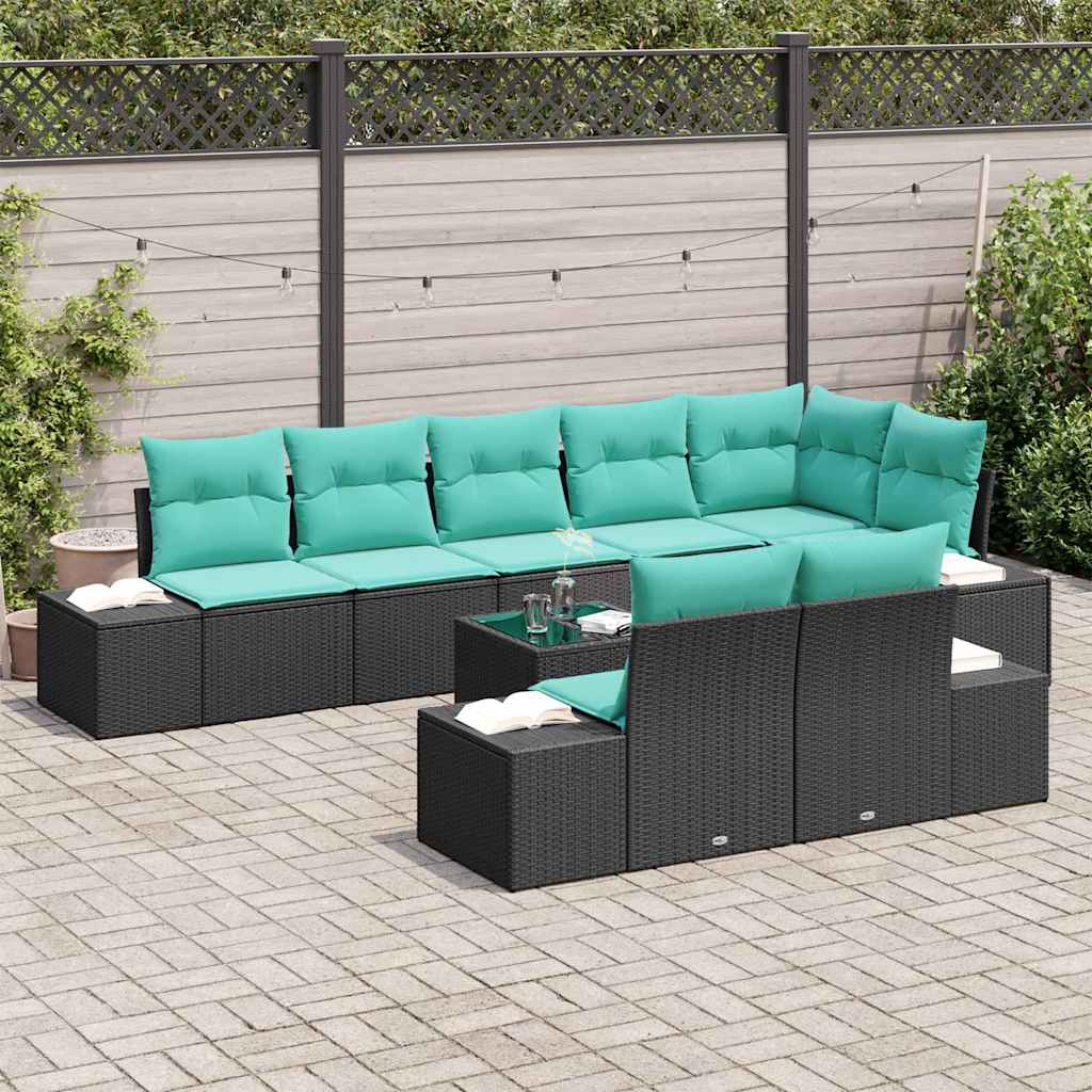 Havesofa Sæt 9 stk. Sort polyrattan