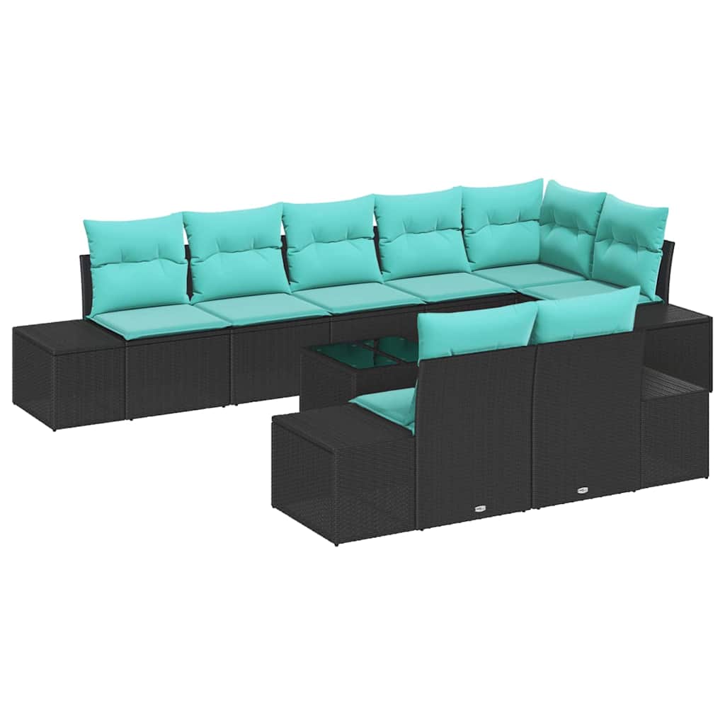 Havesofa Sæt 9 stk. Sort polyrattan