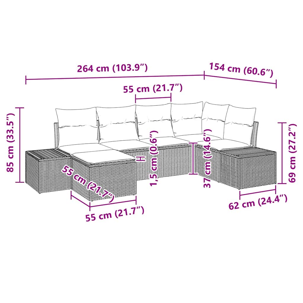 Havesofa Sæt 6 stk. Beige og creme polyrattan