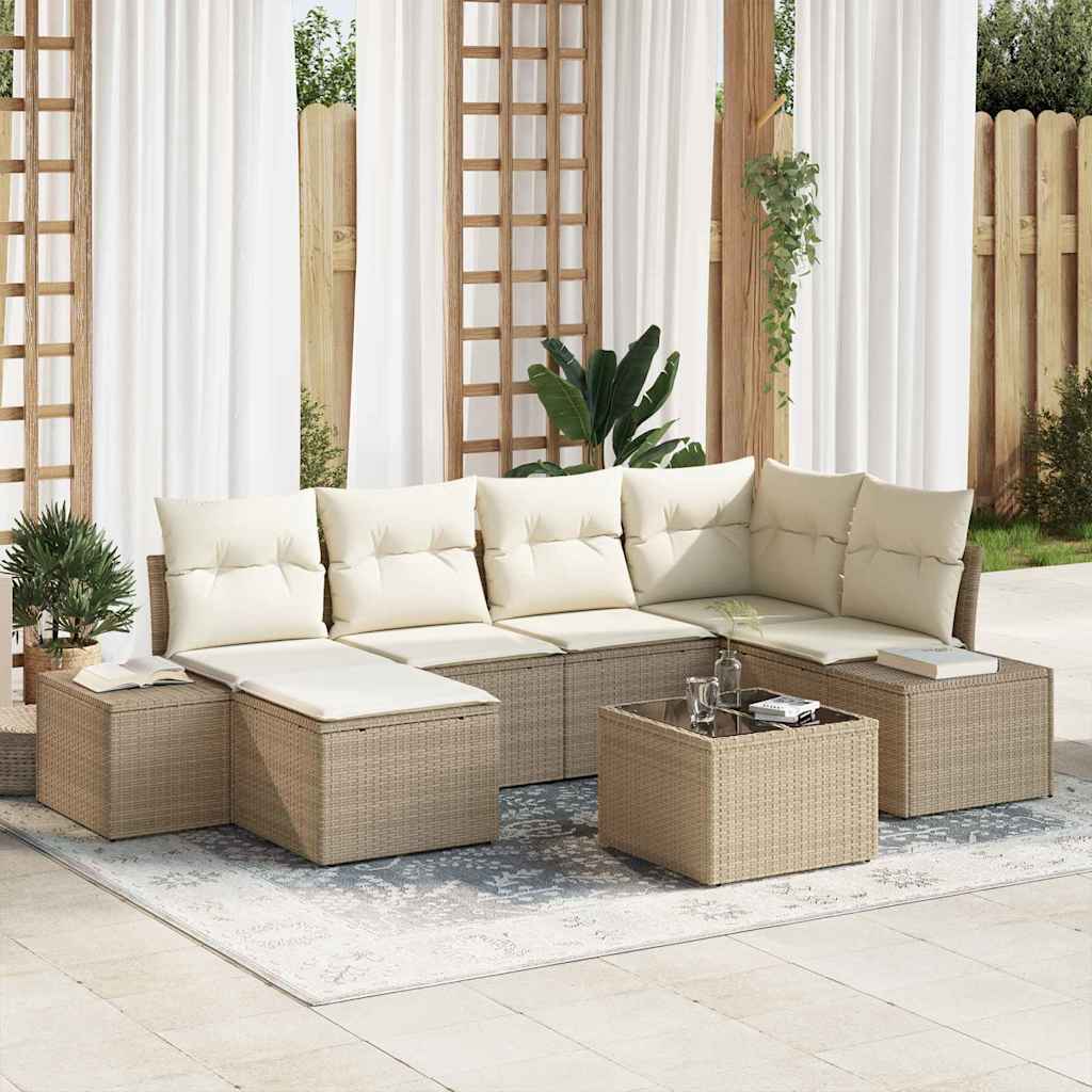 Havesofa Sæt 7 stk. Beige og creme polyrattan