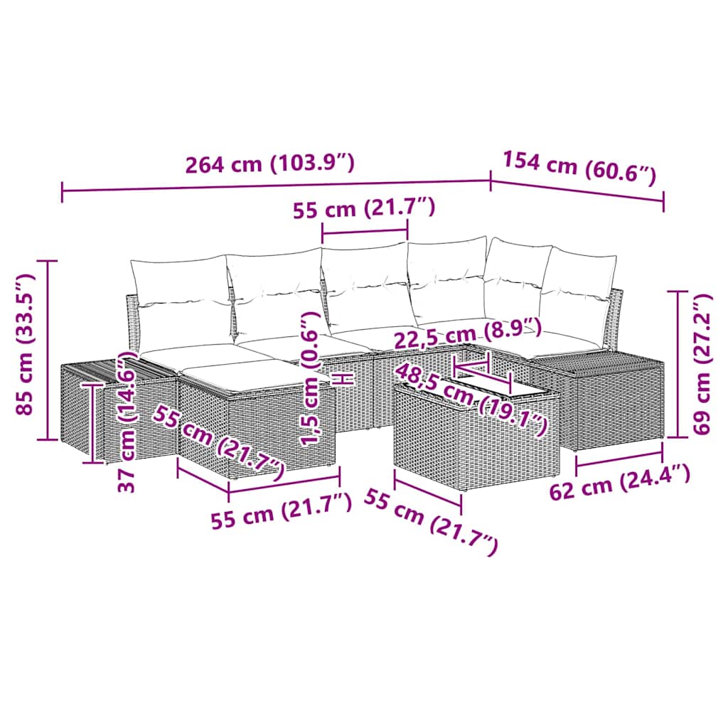 Havesofa Sæt 7 stk. Beige og creme polyrattan