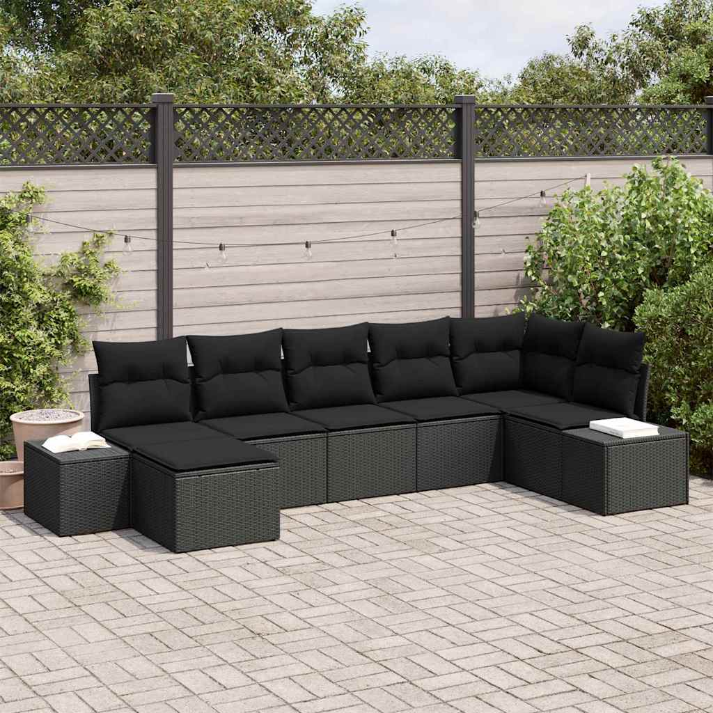 Havesofa Sæt 7 stk. Sort polyrattan