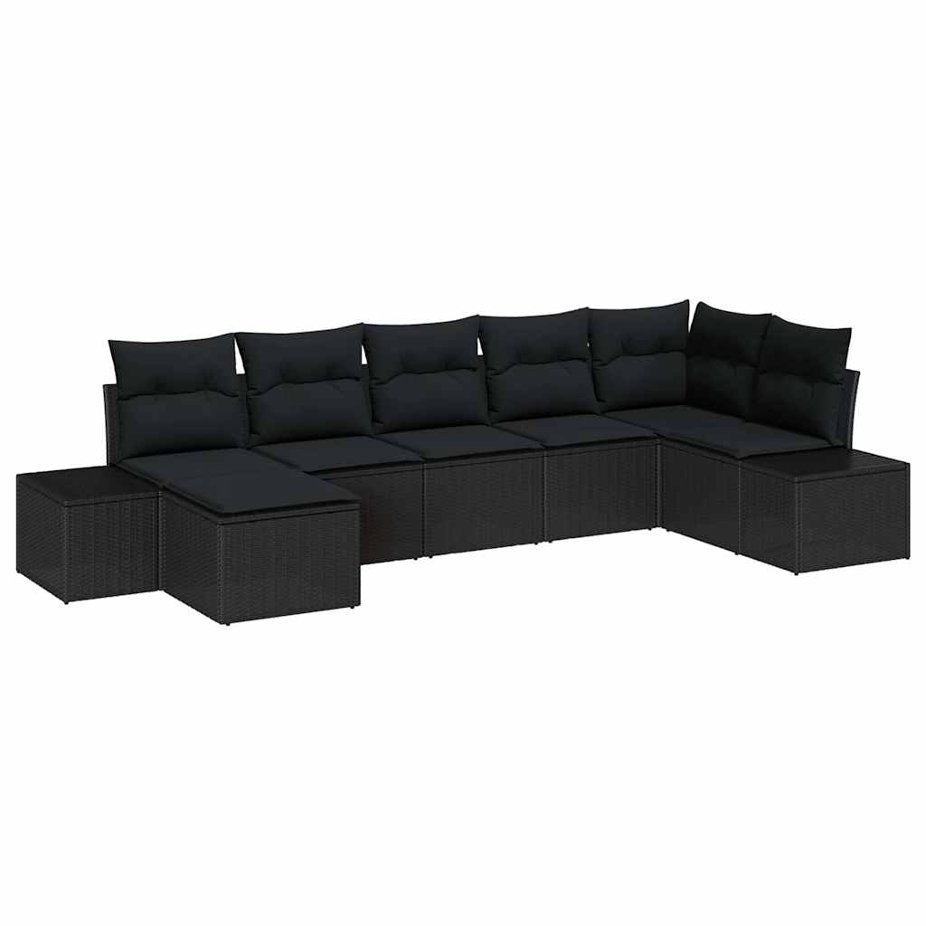 Havesofa Sæt 7 stk. Sort polyrattan