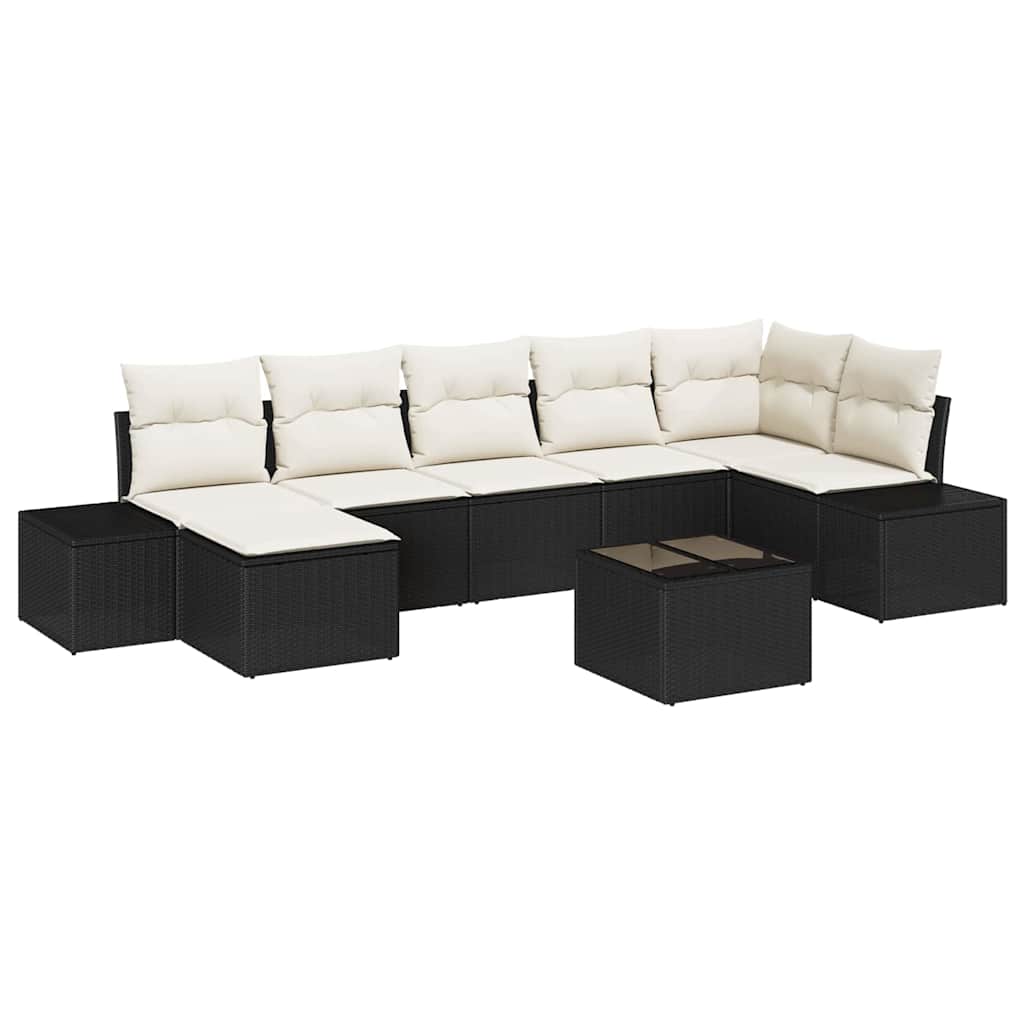 Havesofa Sæt 8 stk. Sort polyrattan