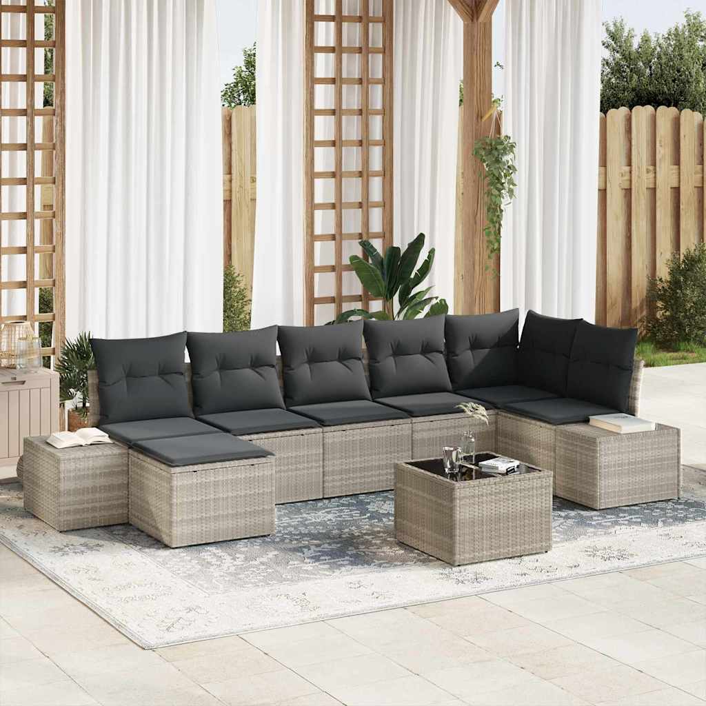 Havesofa Sæt 8 stk. Lysegrå polyrattan
