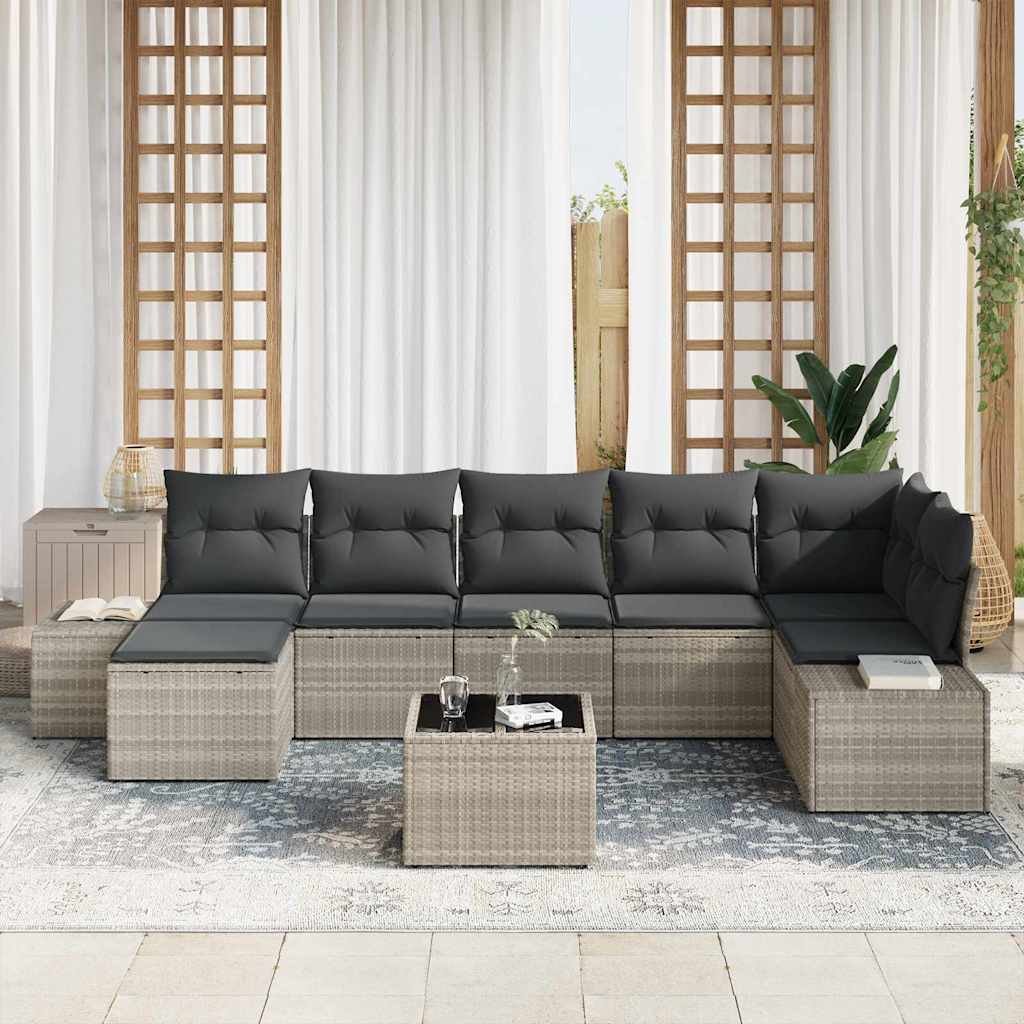 Havesofa Sæt 8 stk. Lysegrå polyrattan