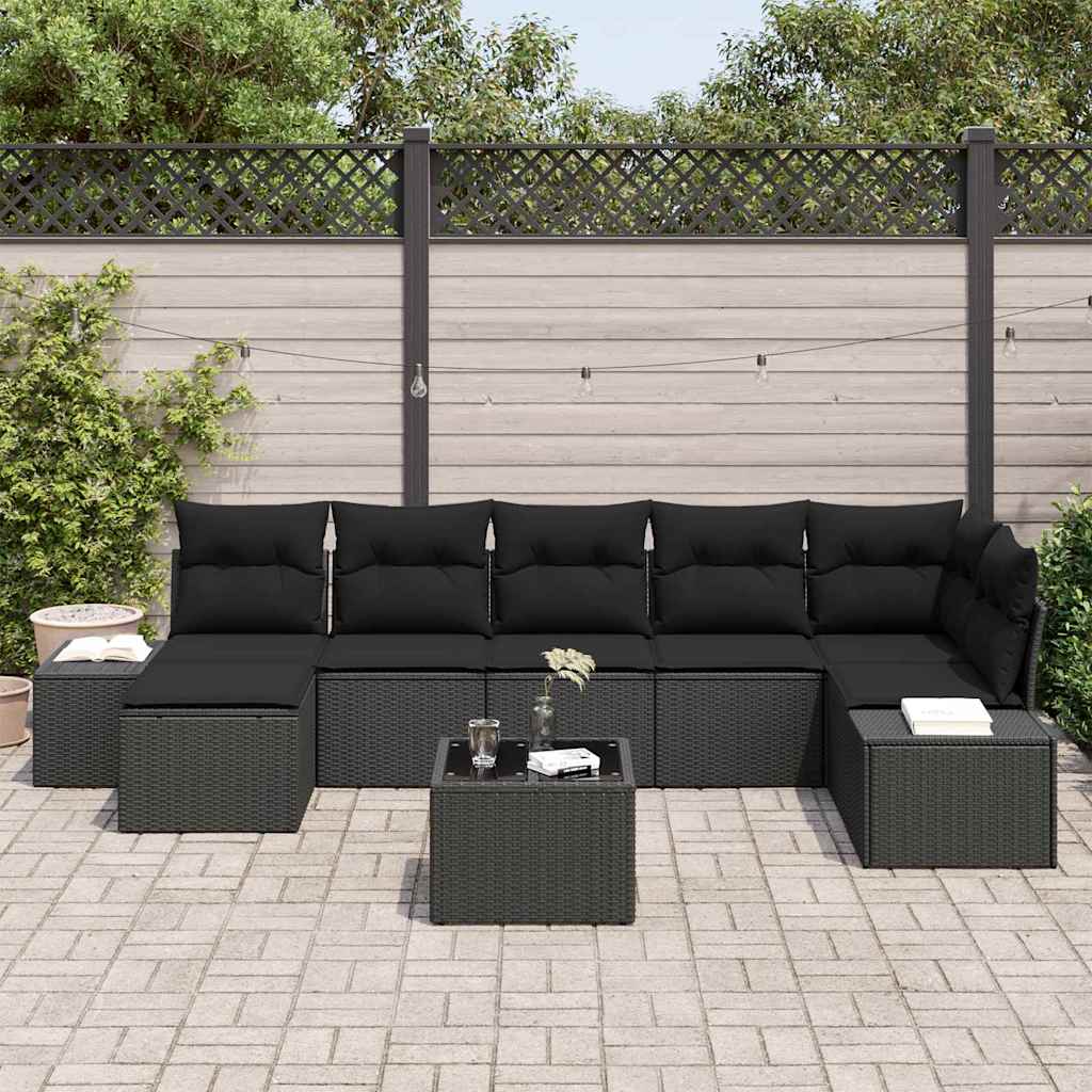 Havesofa Sæt 8 stk. Sort polyrattan
