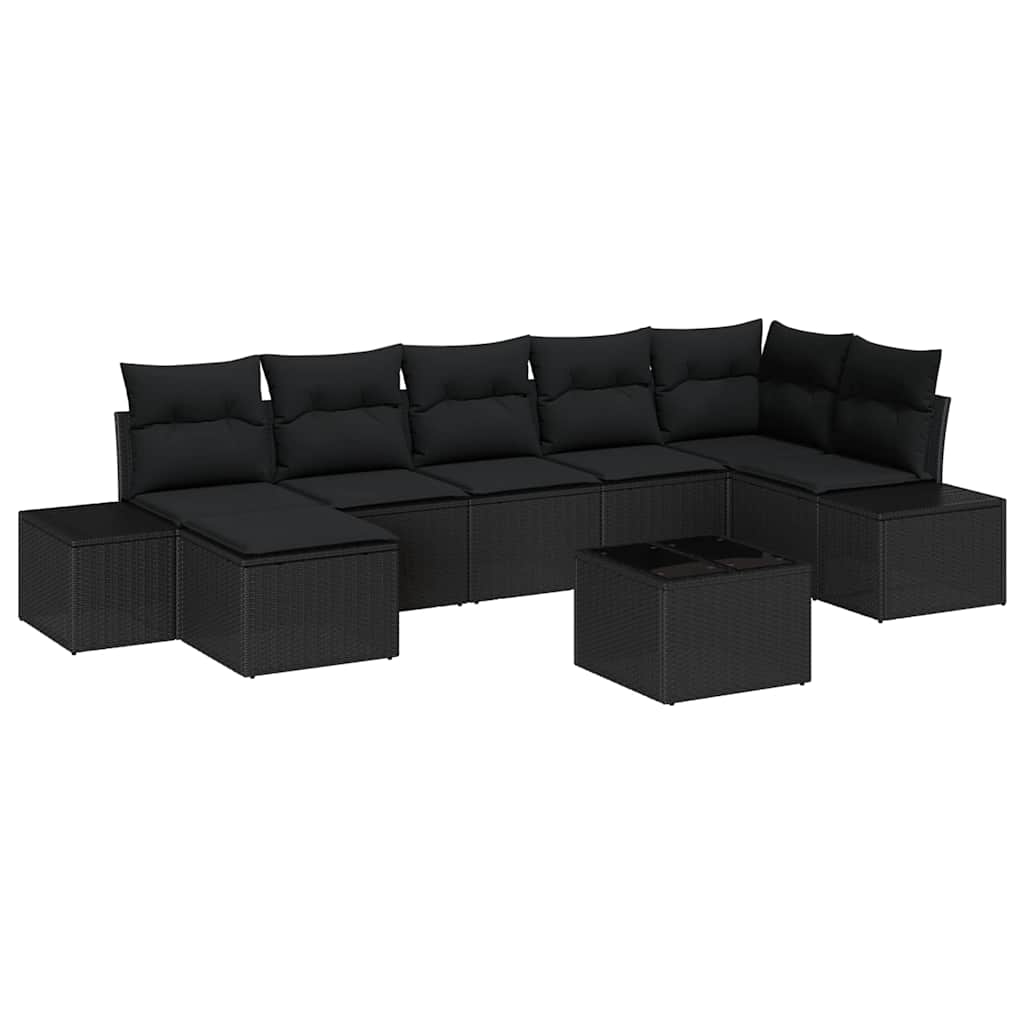 Havesofa Sæt 8 stk. Sort polyrattan