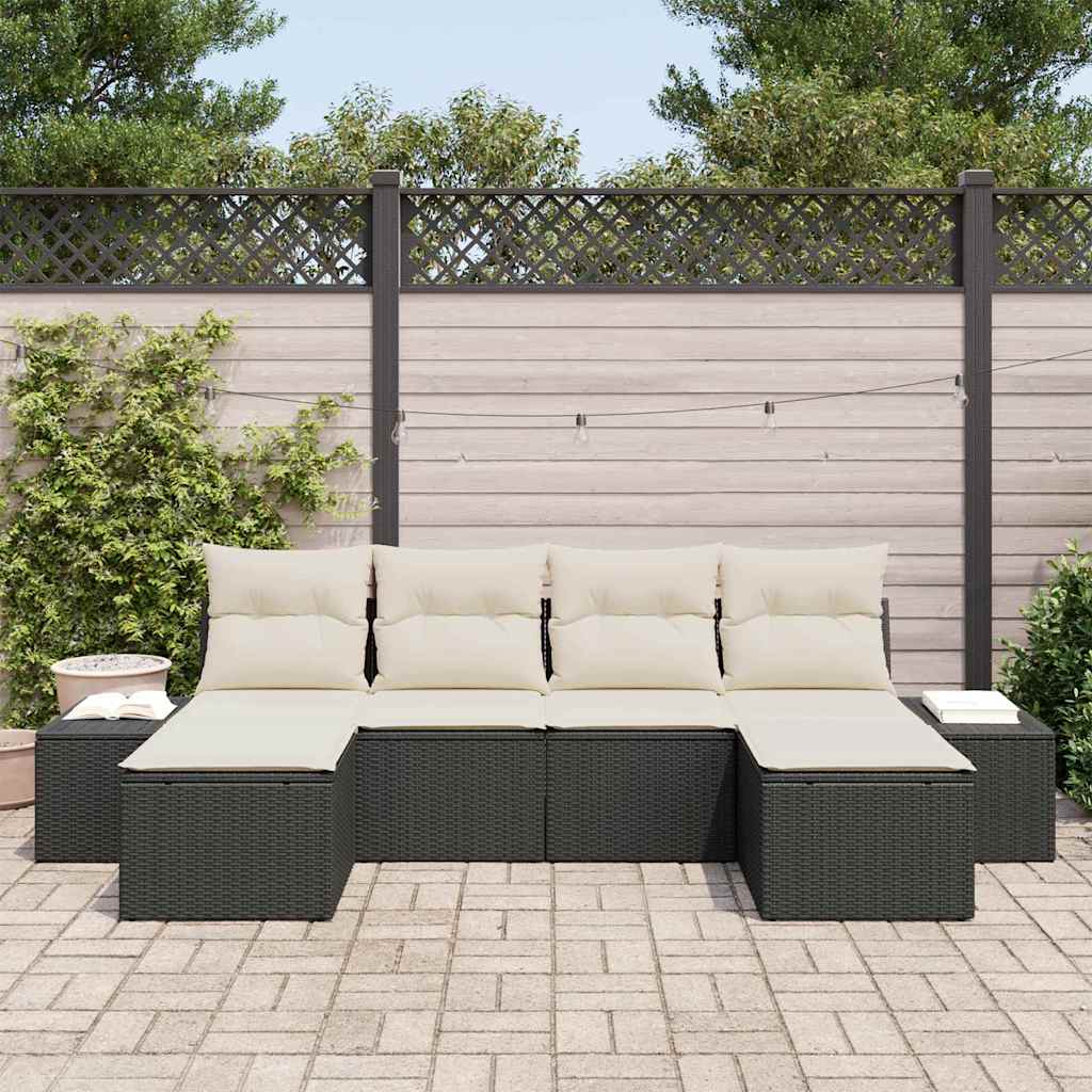 Havesofa Sæt 6 stk. Sort polyrattan