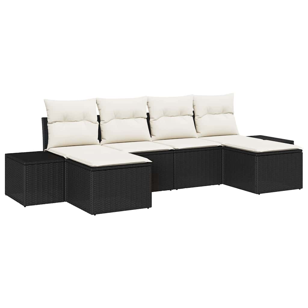 Havesofa Sæt 6 stk. Sort polyrattan