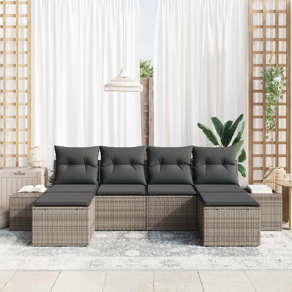 Havesofa Sæt 6 stk. Grå polyrattan