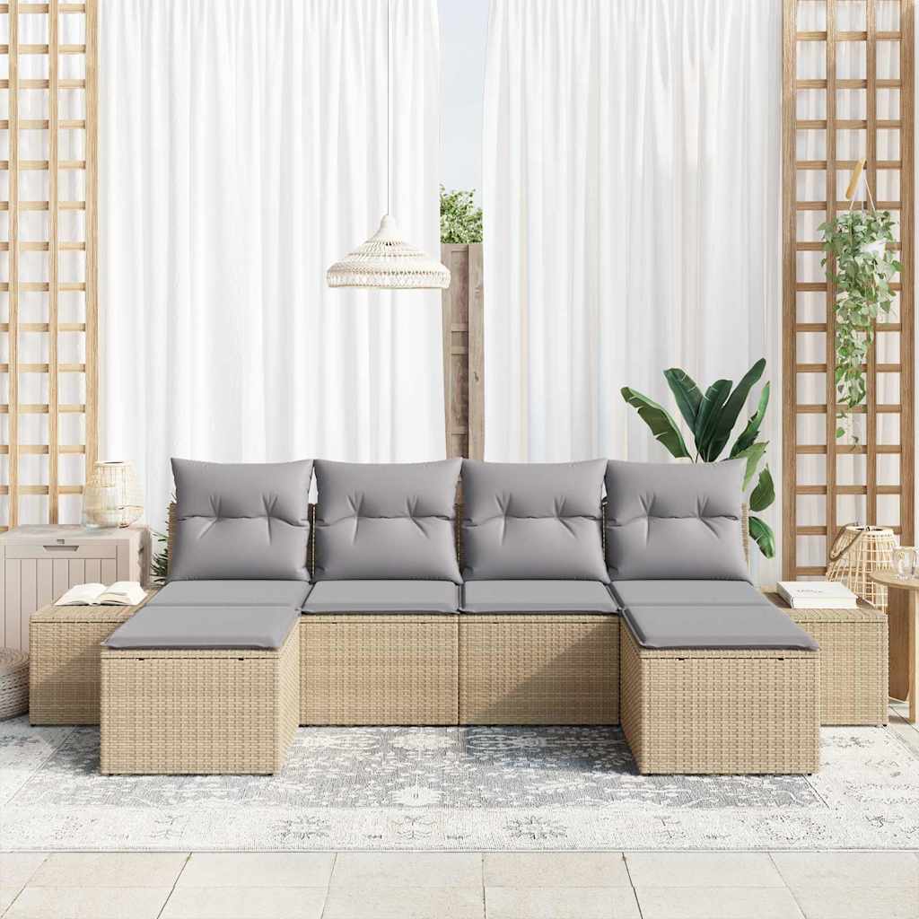 Havesofa Sæt 6 stk. Beige polyrattan
