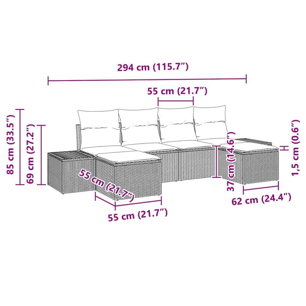 Havesofa Sæt 6 stk. Beige polyrattan