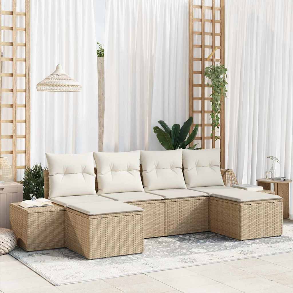 Havesofa Sæt 6 stk. Beige polyrattan