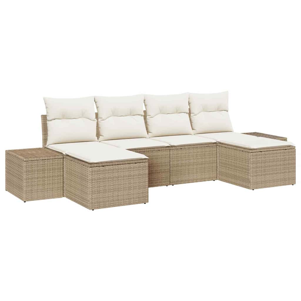 Havesofa Sæt 6 stk. Beige polyrattan