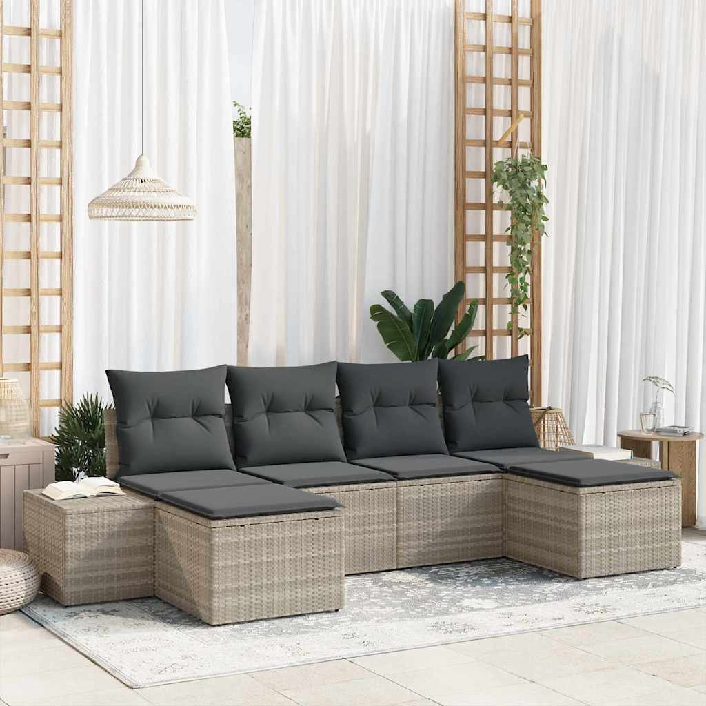 Havesofa Sæt 6 stk. Lysegrå polyrattan