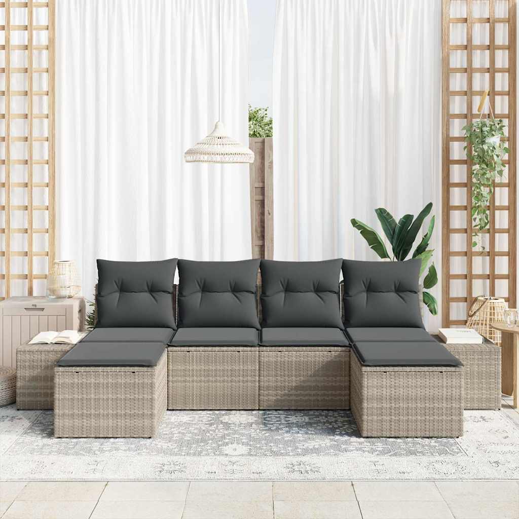 Havesofa Sæt 6 stk. Lysegrå polyrattan